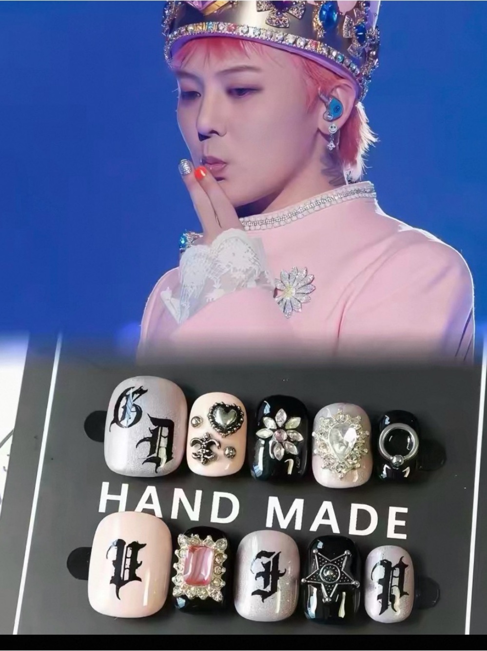 Handmade Gothic Chrome Cross Press On Nails – Black & Silver | Size S